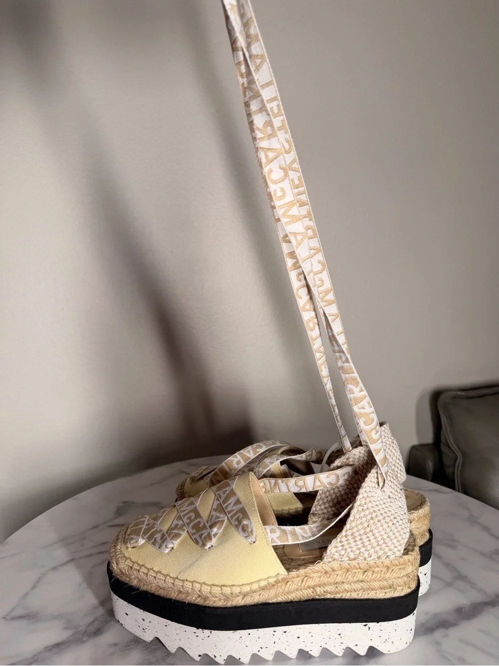 Stella McCartney Gaia Logo Canvas Platform Espadrilles